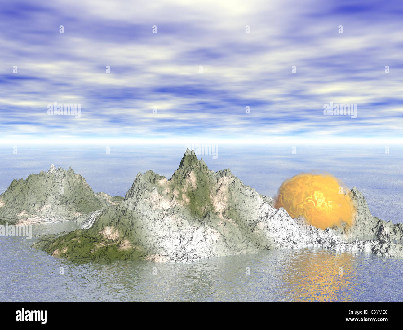Abstract - sfera su rocce (CGI) Foto Stock