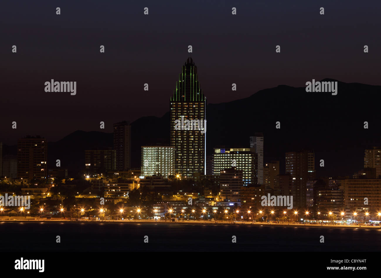Highrise hotel edifici presso la costa di Benidorm, Spagna Foto Stock