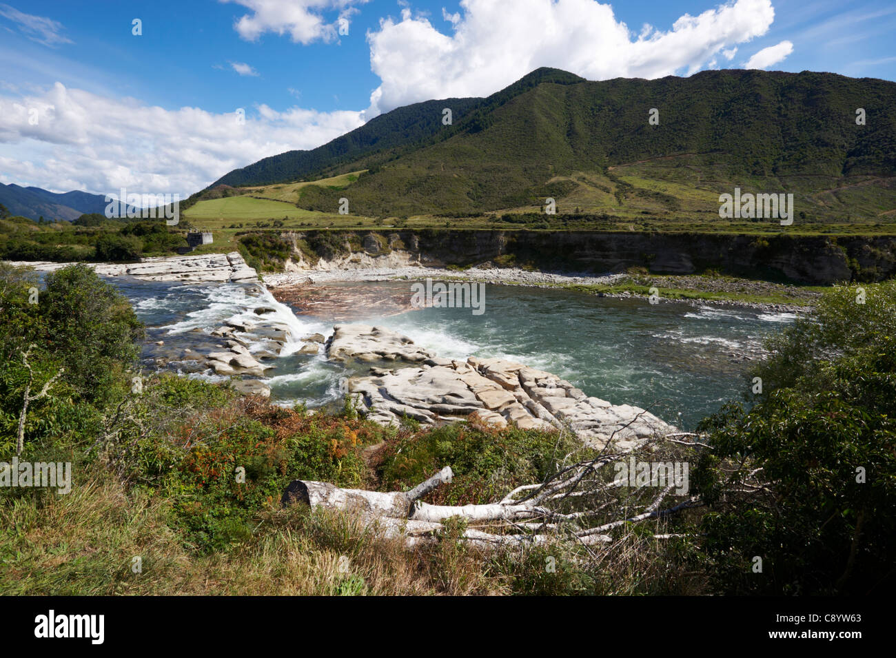 Maruia scende nella valle di Maruia, Isola del Sud, Nuova Zelanda Foto Stock