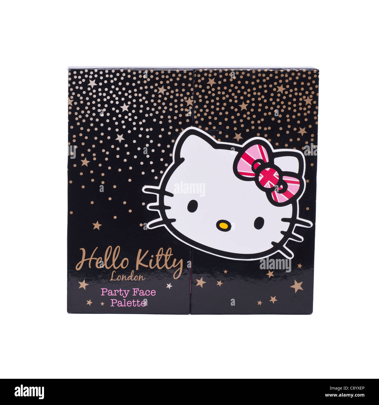 Un Ciao Kitty trucco tavolozza impostata per bambini su uno sfondo bianco Foto Stock