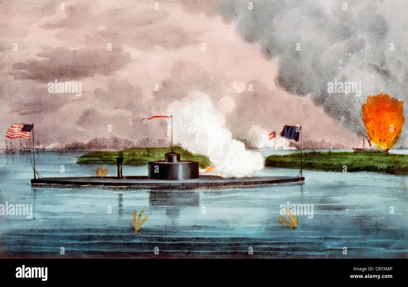 L'Unione corazzata Montauk distruggendo i ribelli del piroscafo Nashville vicino a Savannah, Georgia Febbraio 27, 1863 usa la guerra civile Foto Stock