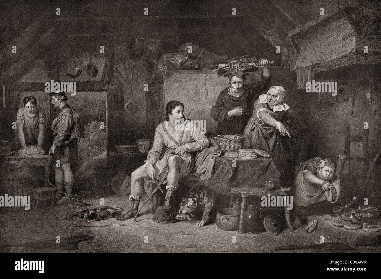 King Alfred nel Neatherd's Cottage. Alfredo il Grande, c.848 - 899. Re del Wessex Foto Stock