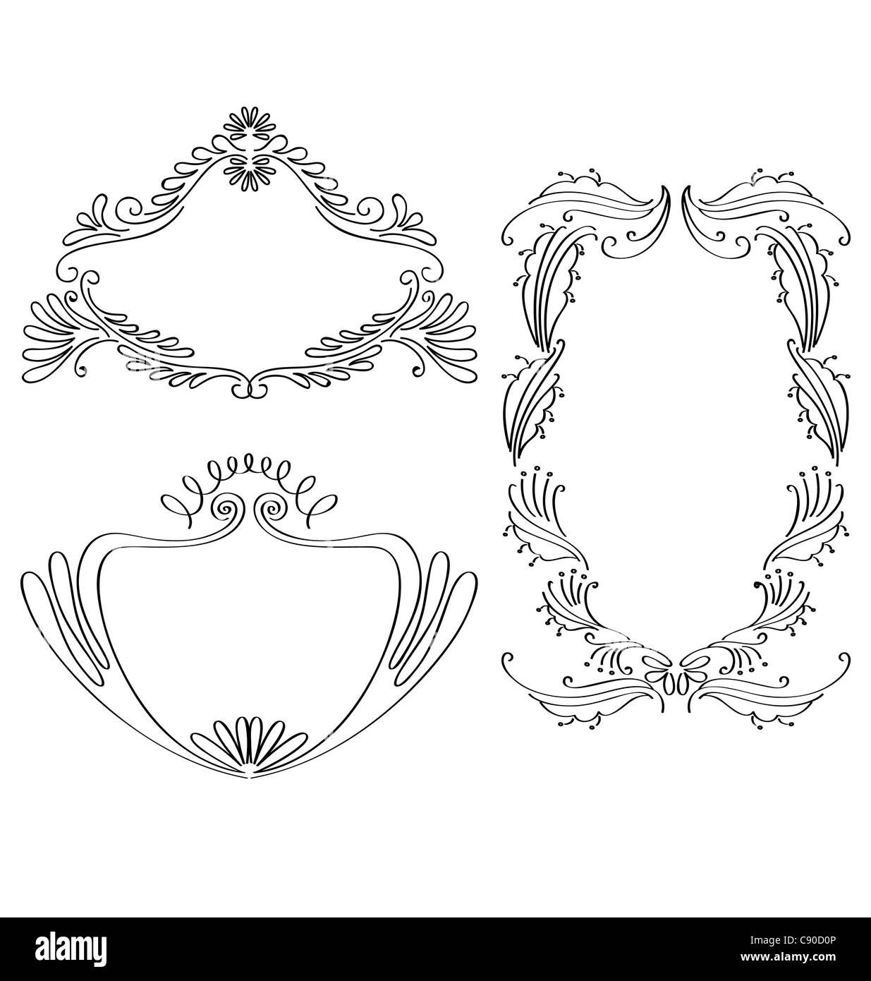 Tre monogramma in linee di calligrafia, grande per invito a nozze o qualsiasi annuncio formale del design. Foto Stock