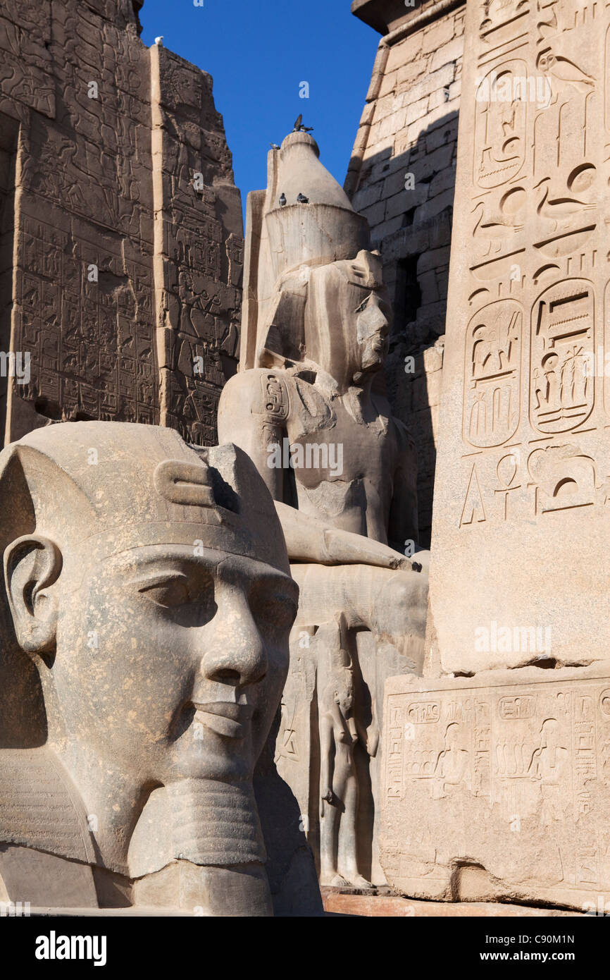 Statua colossale di Ramesse II nella zona di ingresso del tempio di Luxor Luxor Egitto, Africa Foto Stock