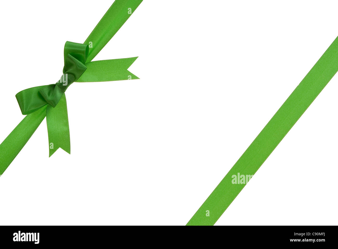 Nastro verde verde con arco sul dono Foto Stock