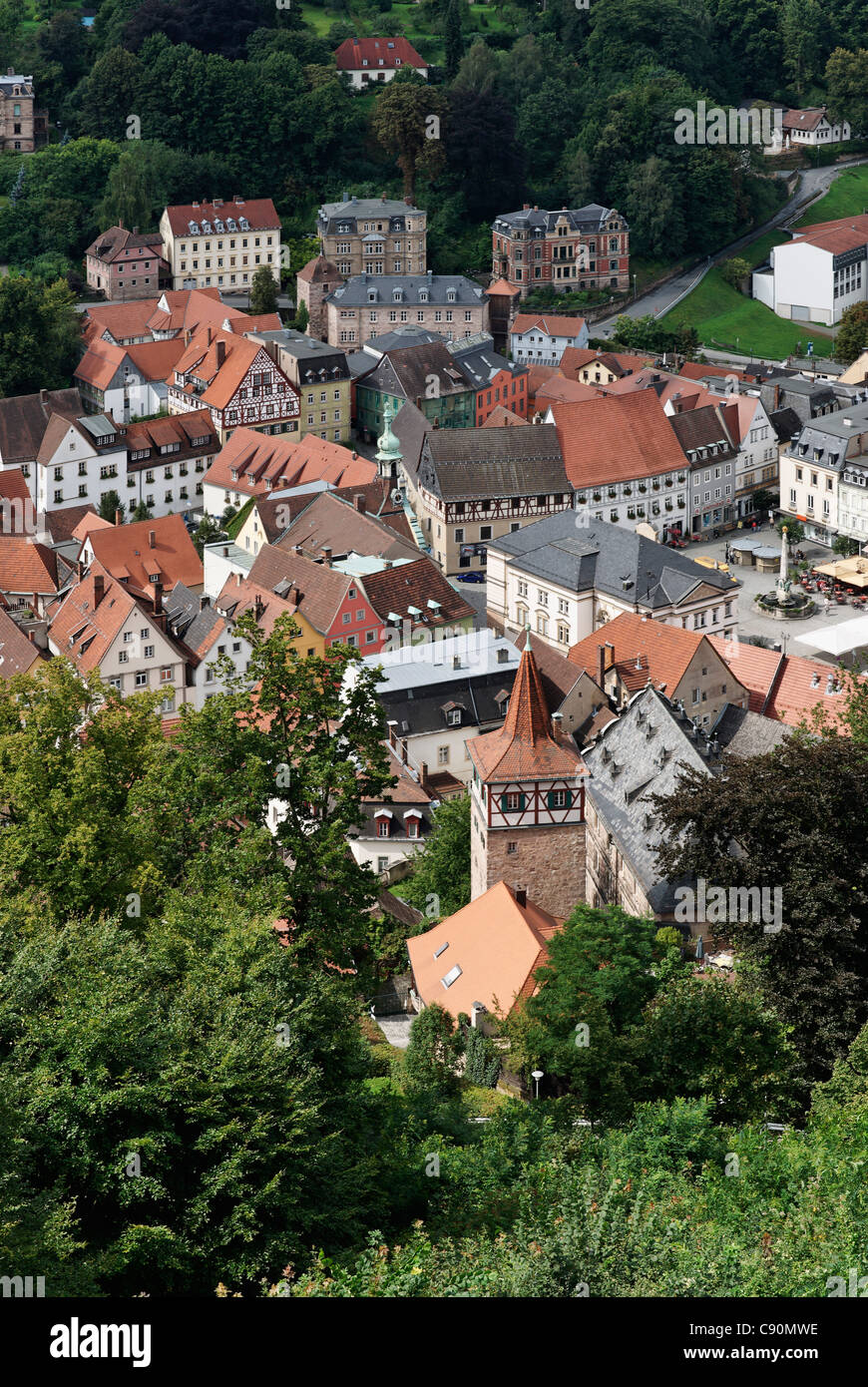 Vie della Torre Rossa sul Mercato dal di sopra, Kulmbach, Alta Franconia, Franconia, Baviera, Germania Foto Stock