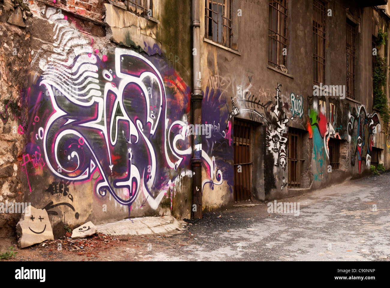 Graffiti nelle stradine di Galata, Beyoglu, Istanbul, Turchia Foto Stock