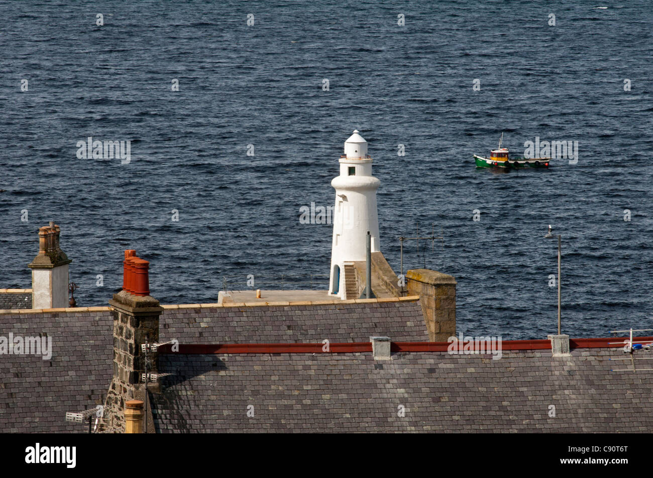 Vista su Macduff verso il Mare del Nord, Aberdeenshire, Scozia Foto Stock
