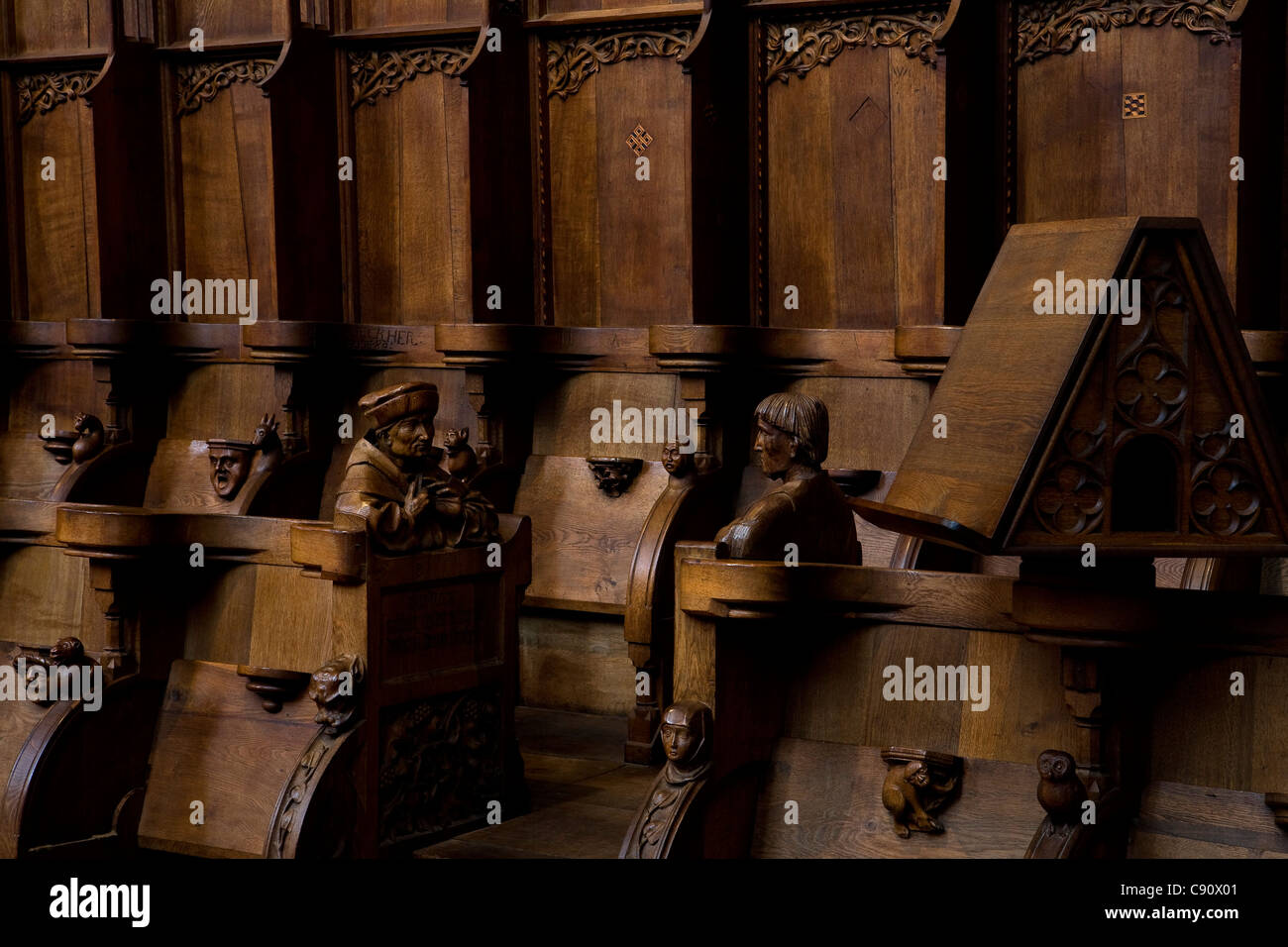 Coro nel coro del monastero di Blaubeuren, Blaubeuren, Baden-Wuerttemberg, Germania, Europa Foto Stock