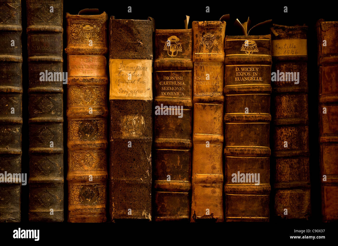 Libri alla biblioteca di San Nikolaus-Hospitals, Cusanusstift, Bernkastel-Kues, Renania-Palatinato, Germania, Europa Foto Stock