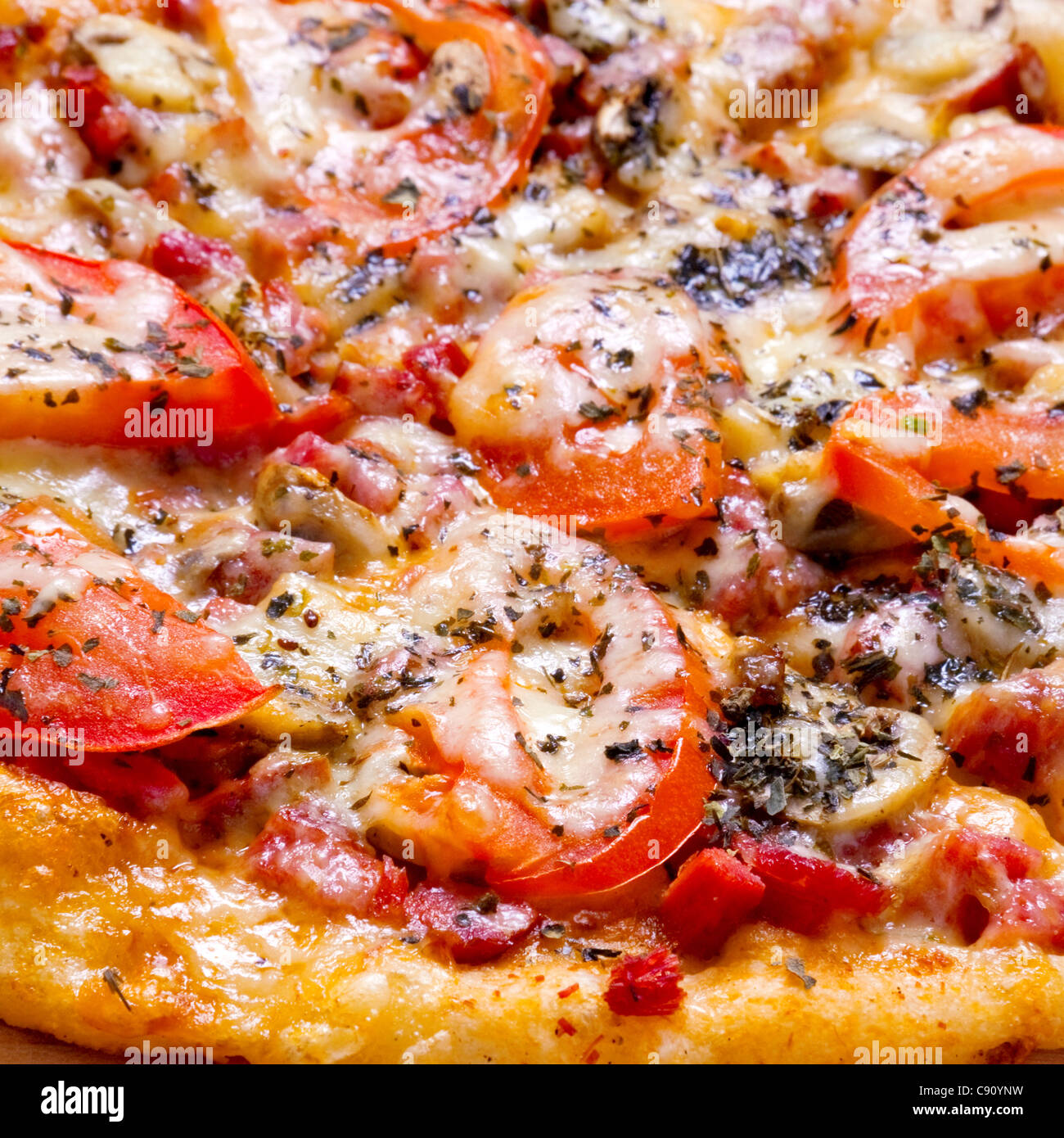 Pizza fast food con pomodoro e formaggio closeup Foto Stock