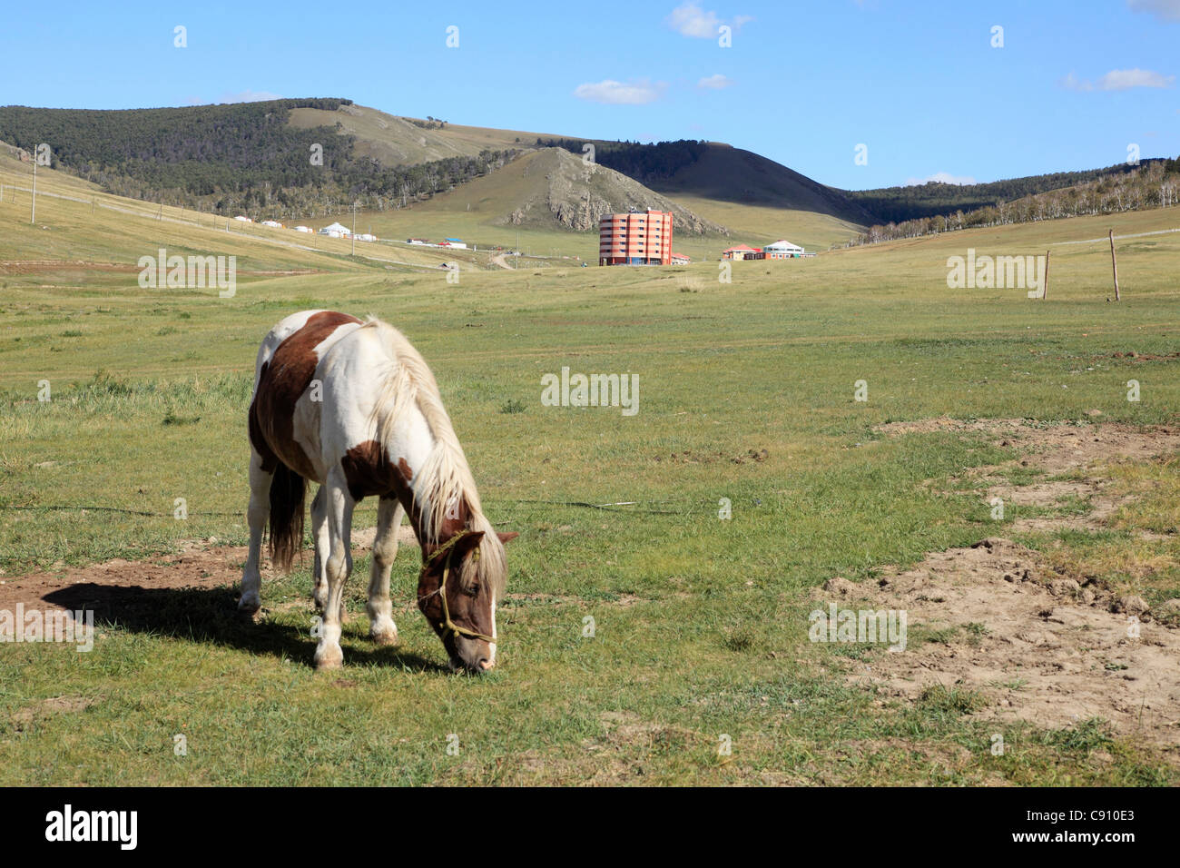 Il paesaggio delle regioni settentrionali della Mongolia è protetta da una serie di Parco Nazionale di aree e la popolazione che vive Foto Stock