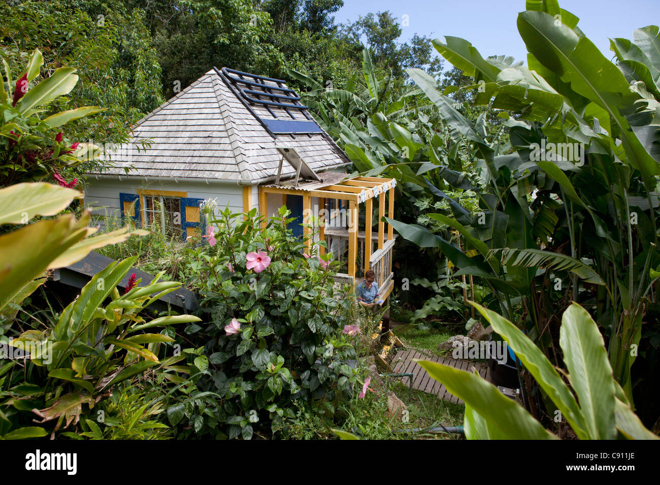 I Paesi Bassi, Windwardside, Isola di Saba, olandese dei Caraibi. Ecolodge Rendez Vous. Cottage. Foto Stock