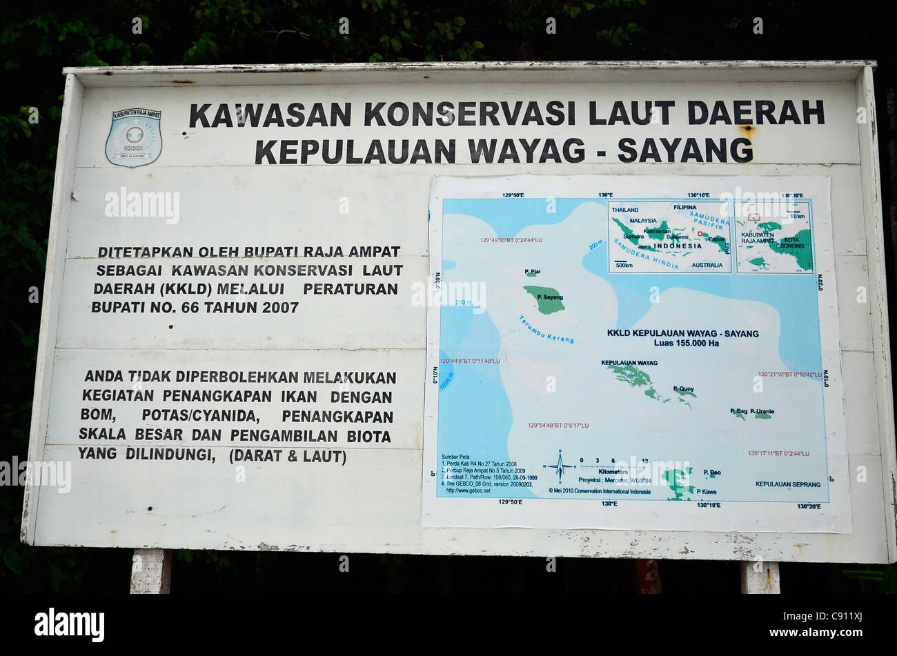 Mappa di Wayag area di conservazione, Raja Ampat isole vicino Papua occidentale, in Indonesia nel triangolo di corallo, Oceano Pacifico. Foto Stock