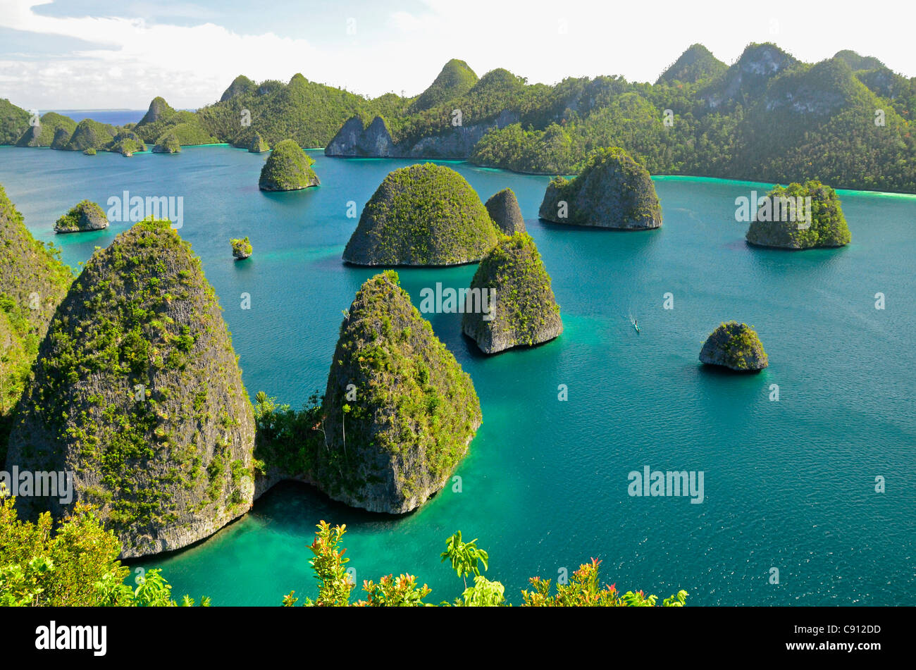 Wayag Island View, Raja Ampat isole vicino Papua occidentale, in Indonesia nel triangolo di corallo, Oceano Pacifico. Foto Stock