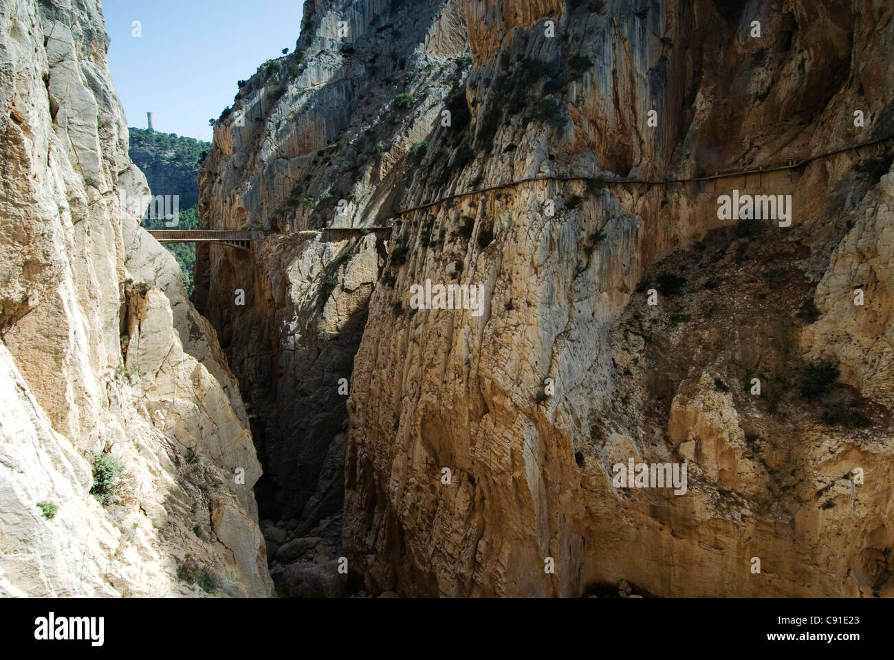 El Chorro Gorge (Garganta del Chorro) si trova a sud del Embalse de Guadlahorce. Foto Stock