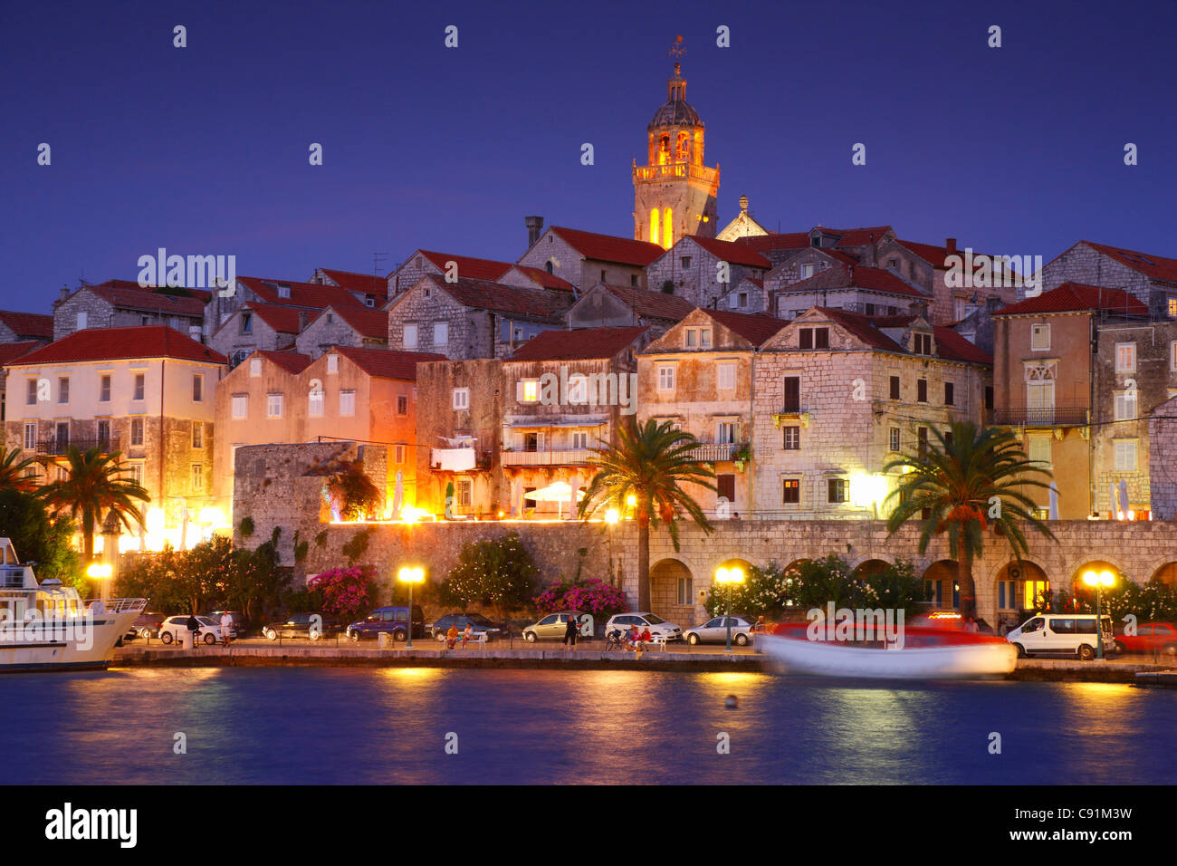 Korcula di notte Foto Stock