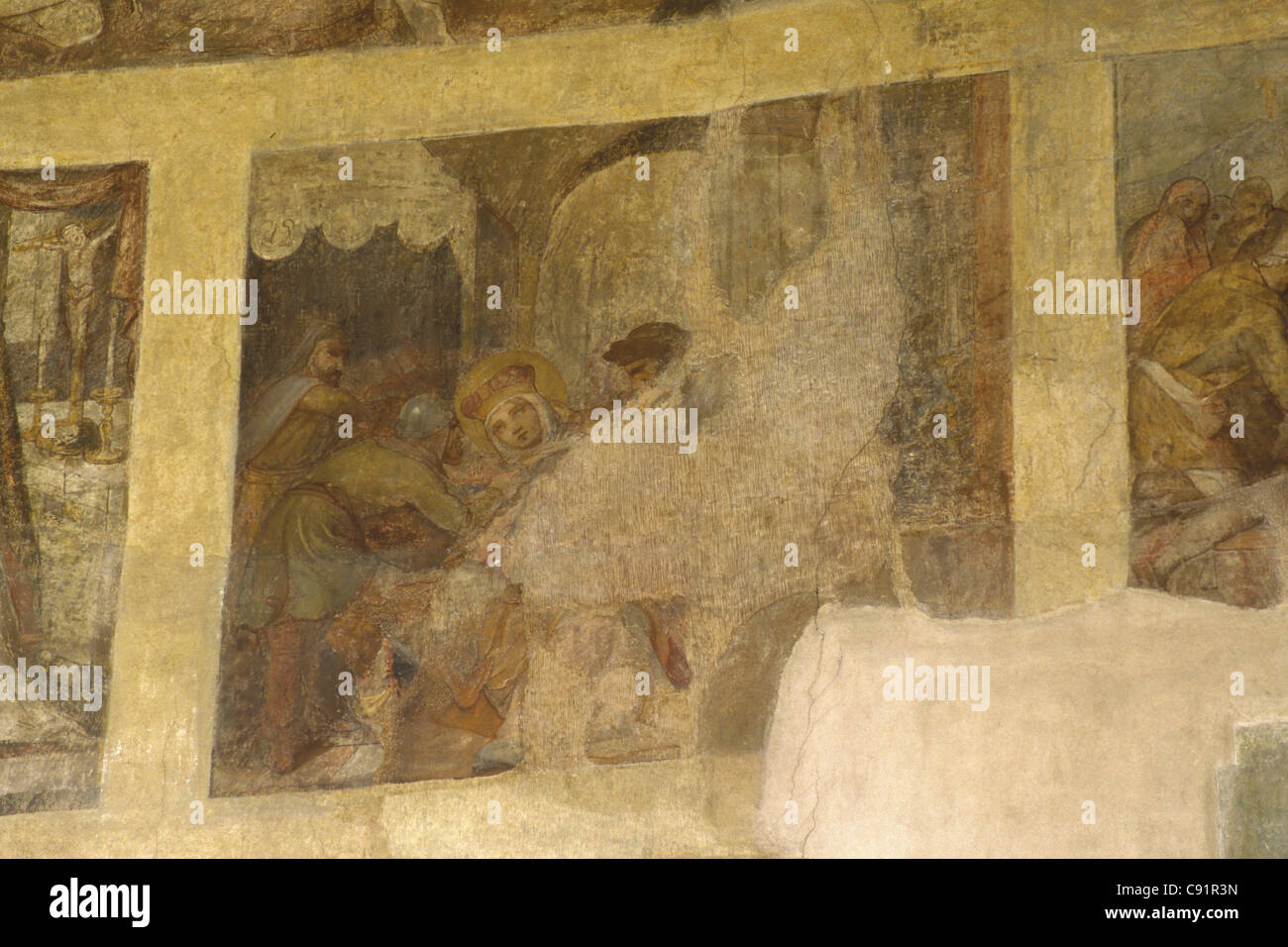 Assassinio di santa Ludmilla di Boemia. Affresco gotico dalla Basilica