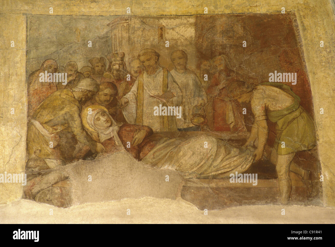 Funerali di santa Ludmilla di Boemia. Affresco gotico dalla Basilica di