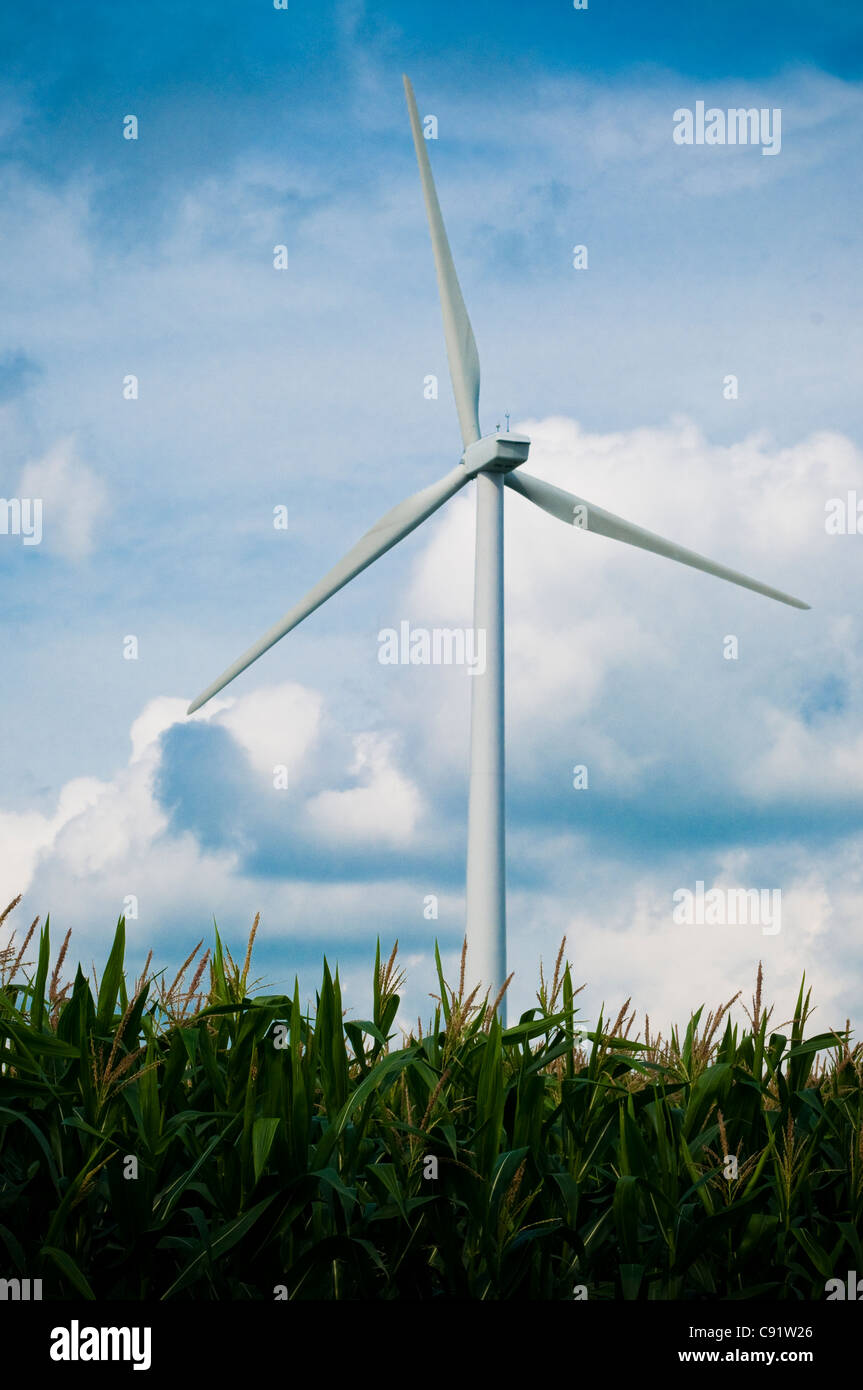 L'energia eolica turbina farm. Una risposta al riscaldamento globale. Foto Stock