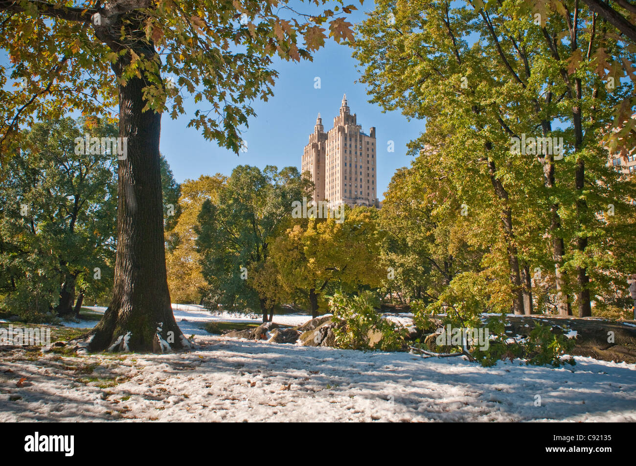 Central Park inverno, grattacieli Foto Stock