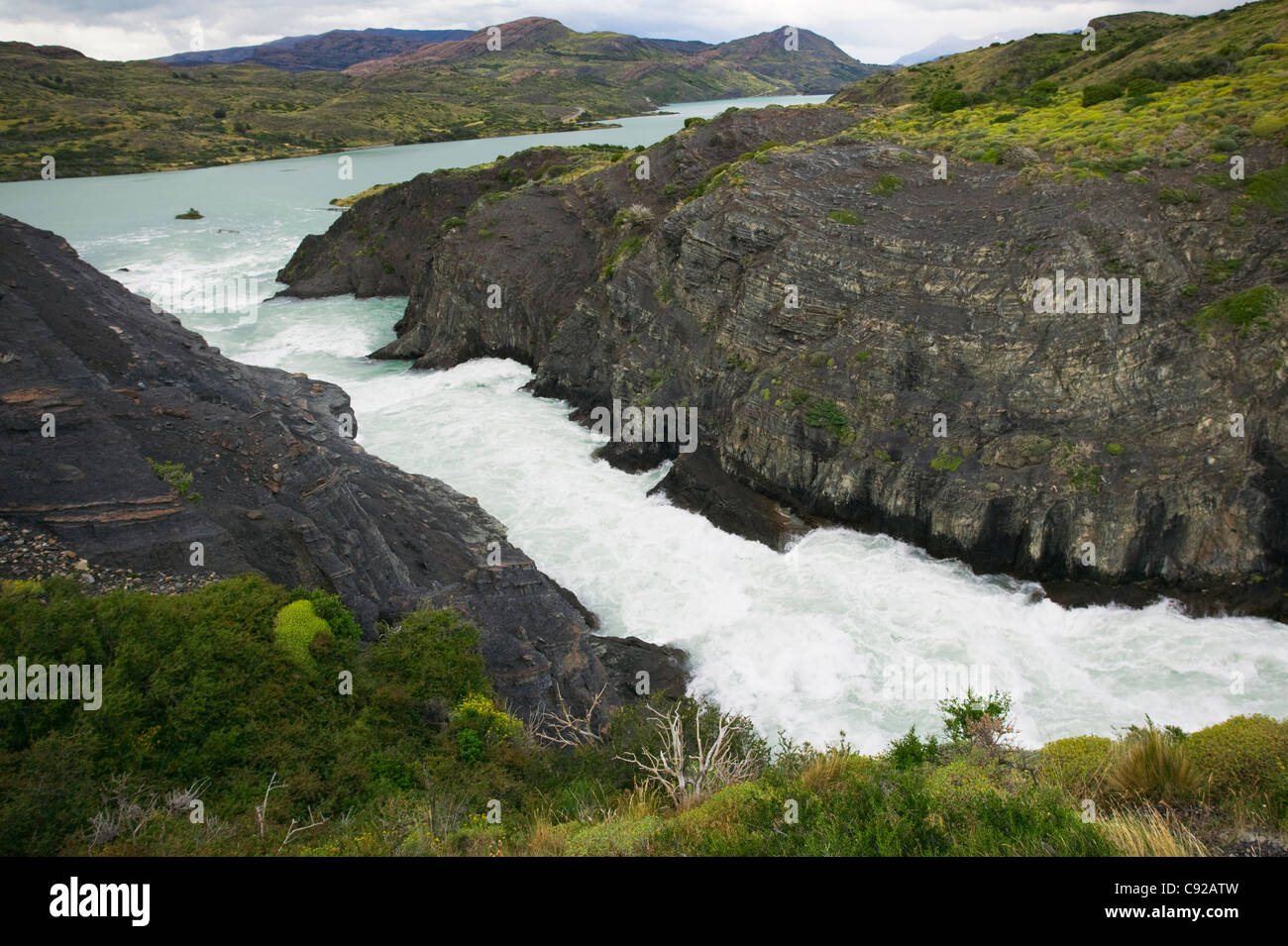 Il Cile, Patagonia, parco nazionale Torres del Paine, Salto Grande Cascata Foto Stock