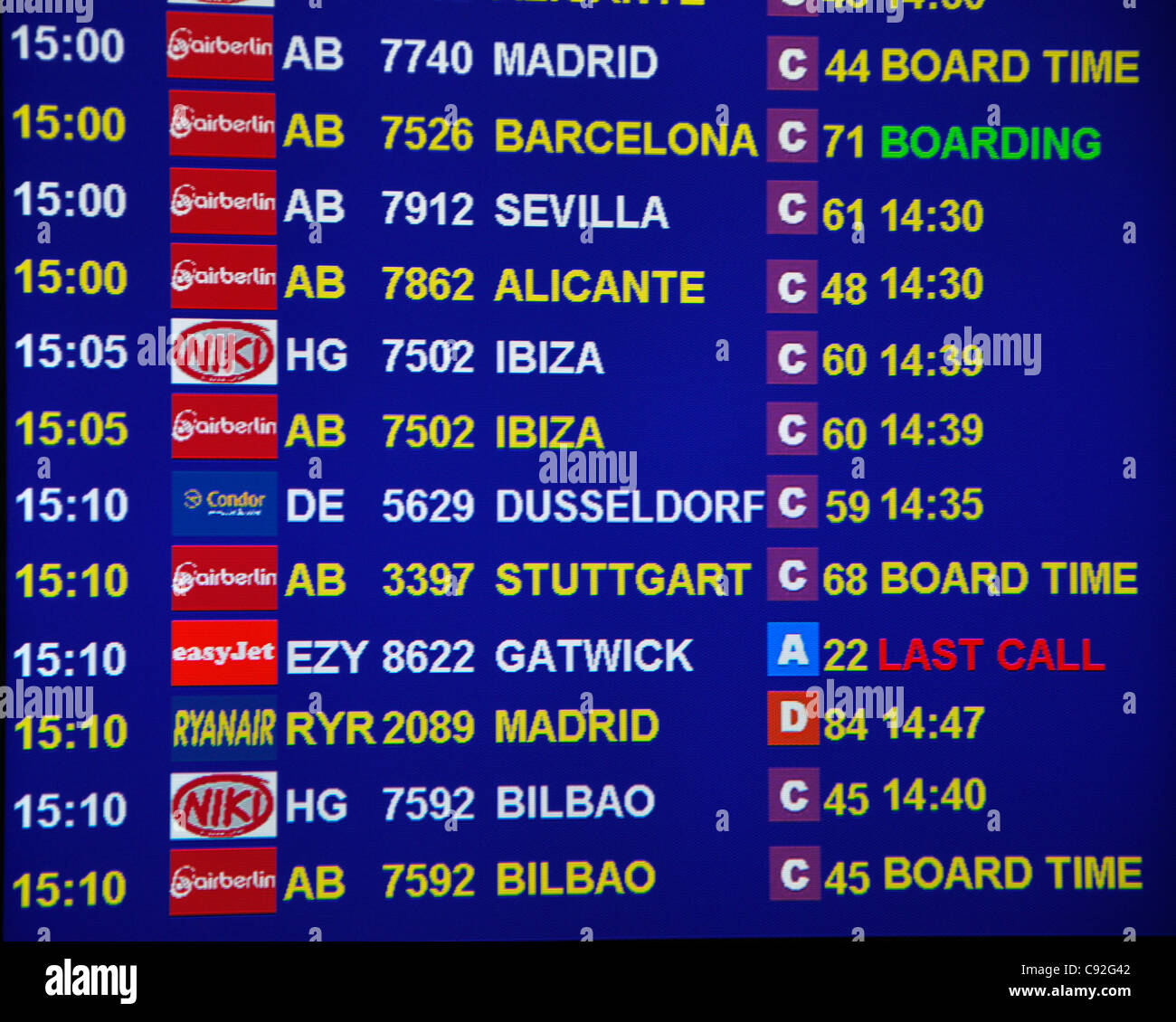 Scheda di volo all'aeroporto di Palma de Mallorca, Spagna Foto Stock