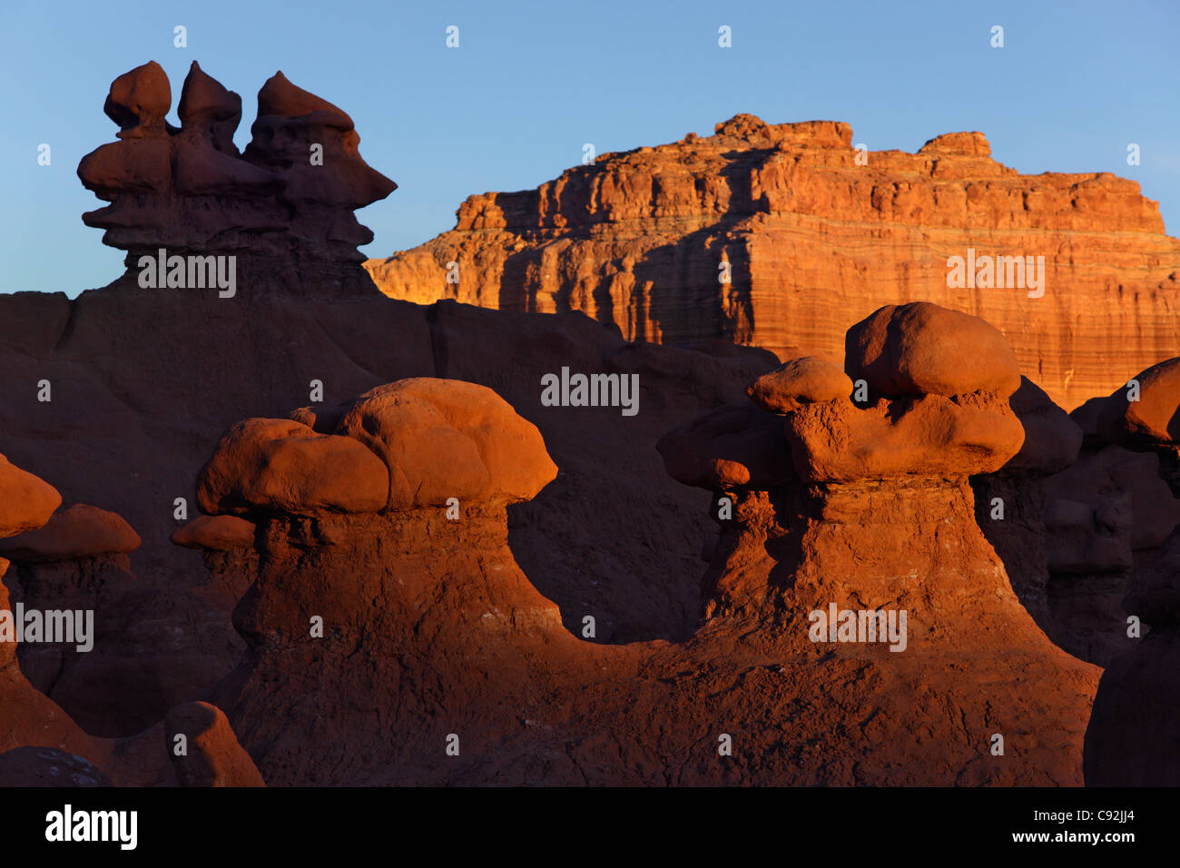 Hoodoos e le formazioni rocciose, Goblin Valley State Park, Utah Foto Stock