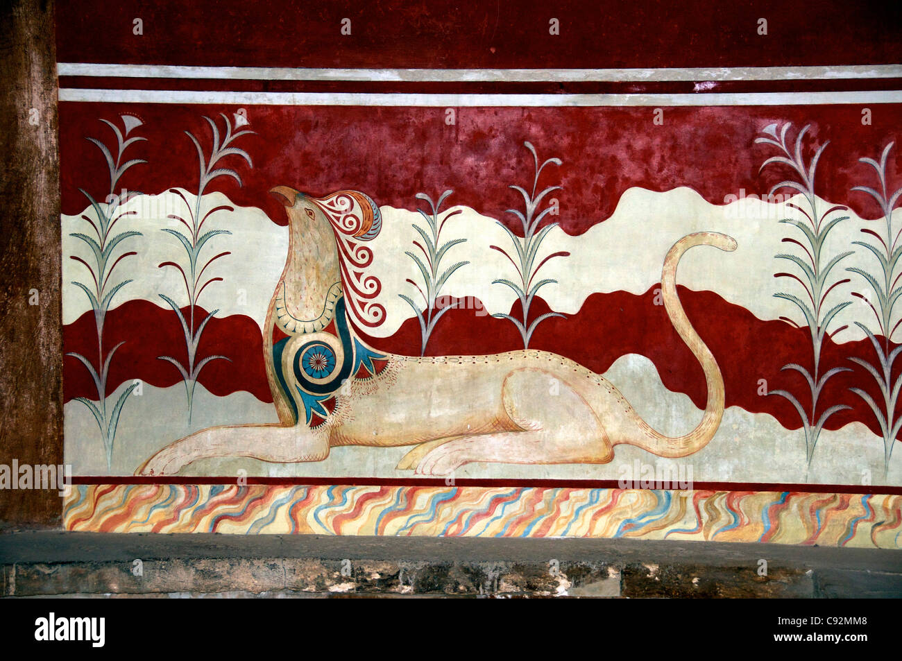 Giacente Griffin Sala del Trono affresco, il Palazzo di Cnosso circa1500 BC Creta Grecia Foto Stock