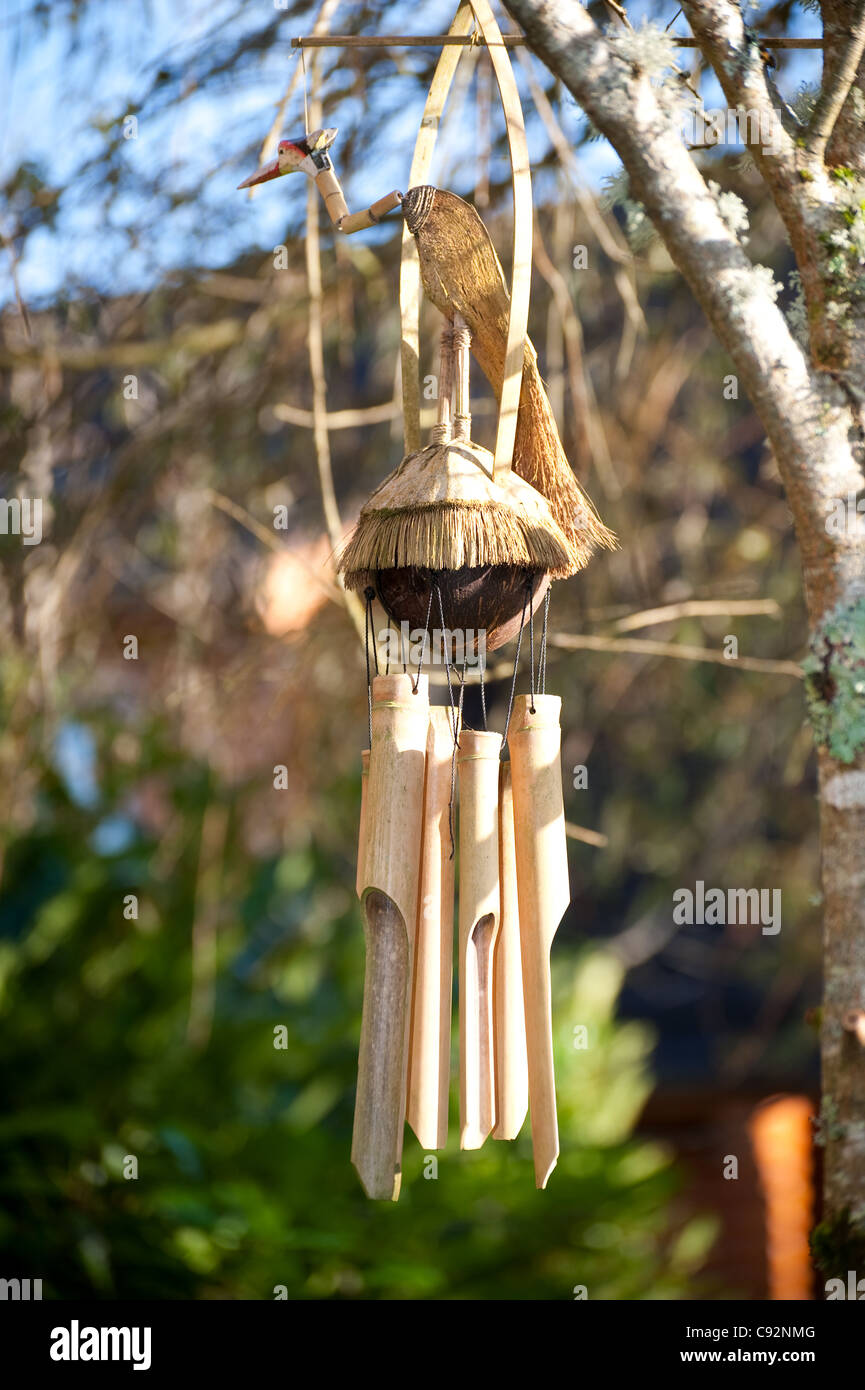 Fonmy Carillon A Vento In Bambù Naturale E 6 Tubi In Alluminio, 83,8 Cm, Scala Pentatonica Sol, Per Giardino E Terrazzo