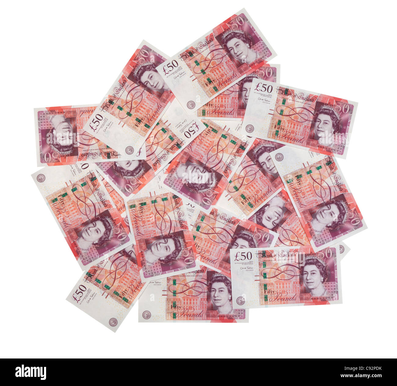 50 pound valuta britannica di banconote 50 sterline in contanti ricchi ricchi di diffondere il display Foto Stock