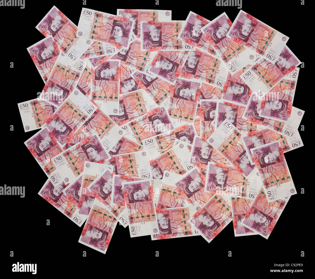 50 pound valuta britannica di banconote 50 sterline in contanti ricchi ricchi di diffondere il display Foto Stock