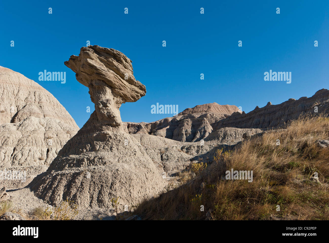 Roccia di bilanciamento, Parco nazionale Badlands, South Dakota. Foto Stock