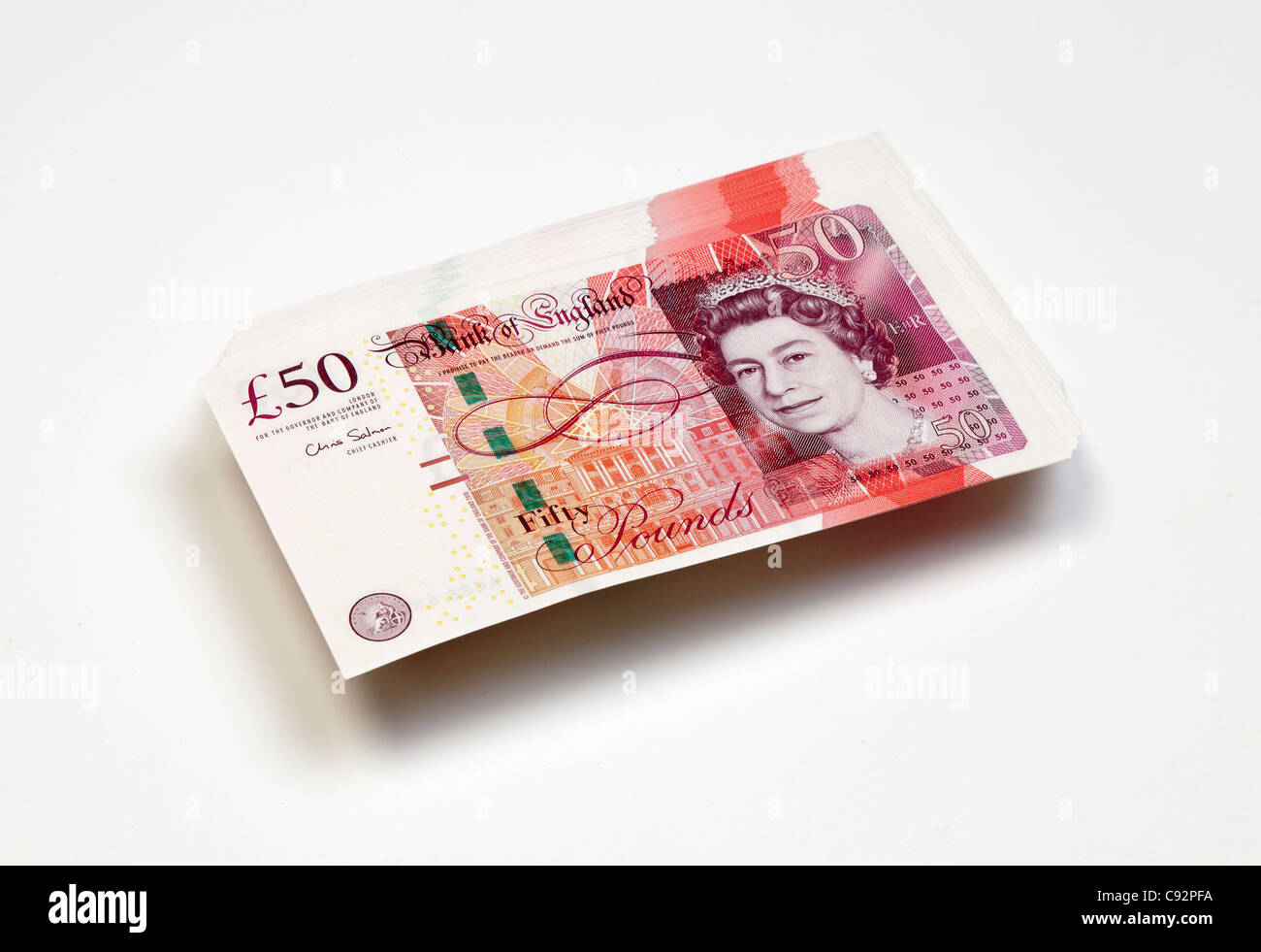 50 pound valuta britannica di banconote 50 sterline contanti ricchi ricchi di pelo Foto Stock