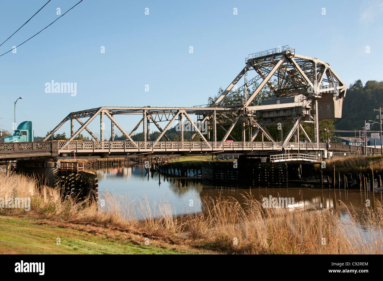 Aberdeen Washington Wishkah River Bridge negli Stati Uniti Foto Stock