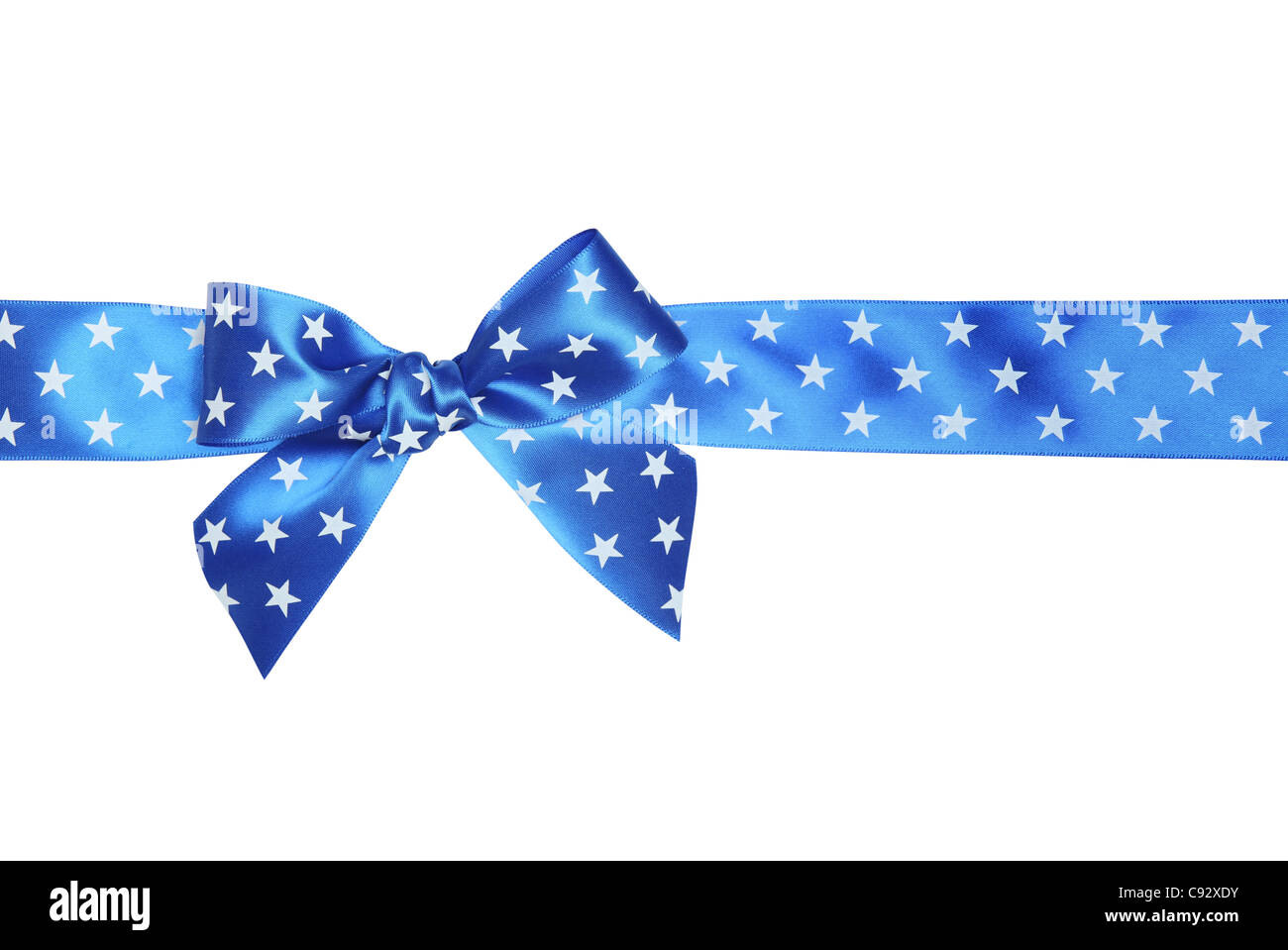 Nastro blu e bow isolati su sfondo bianco Foto Stock