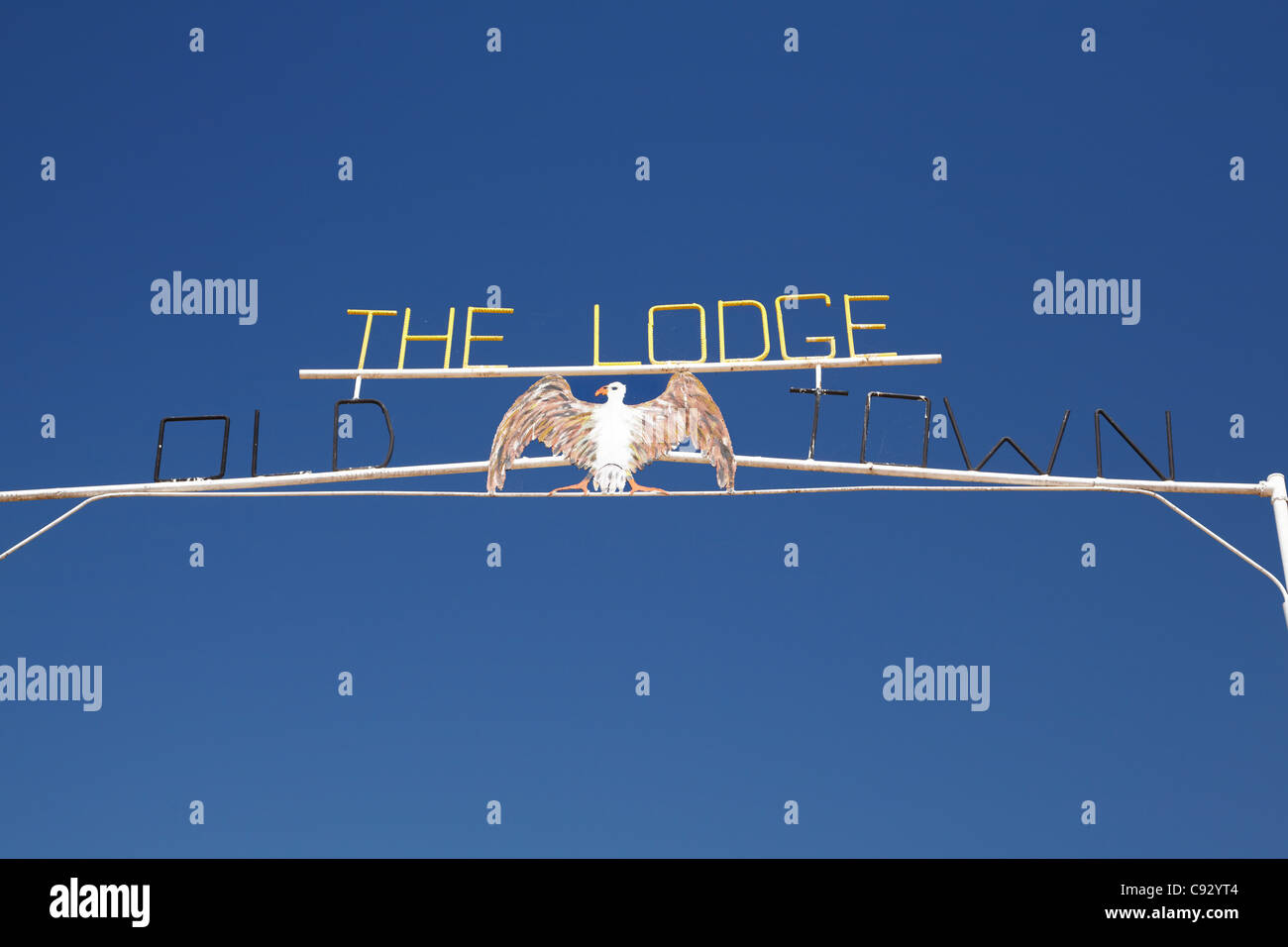 Old Town Lodge segno di gate, Old Halls Creek, regione di Kimberley, Australia occidentale, Australia Foto Stock