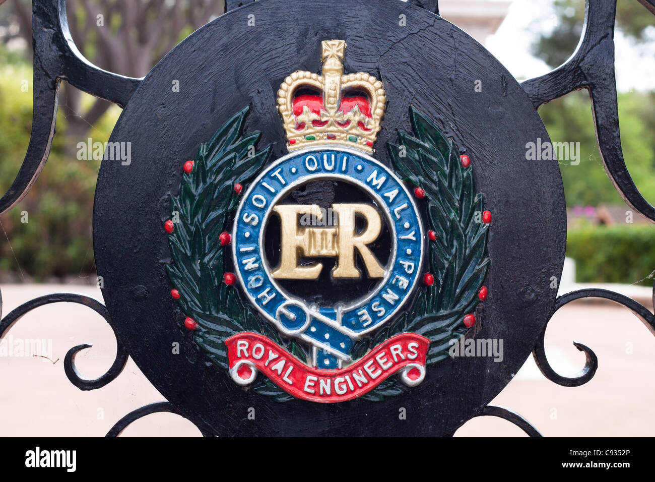 Simbolo del Corpo dei Royal Engineers in Gibilterra. Foto Stock
