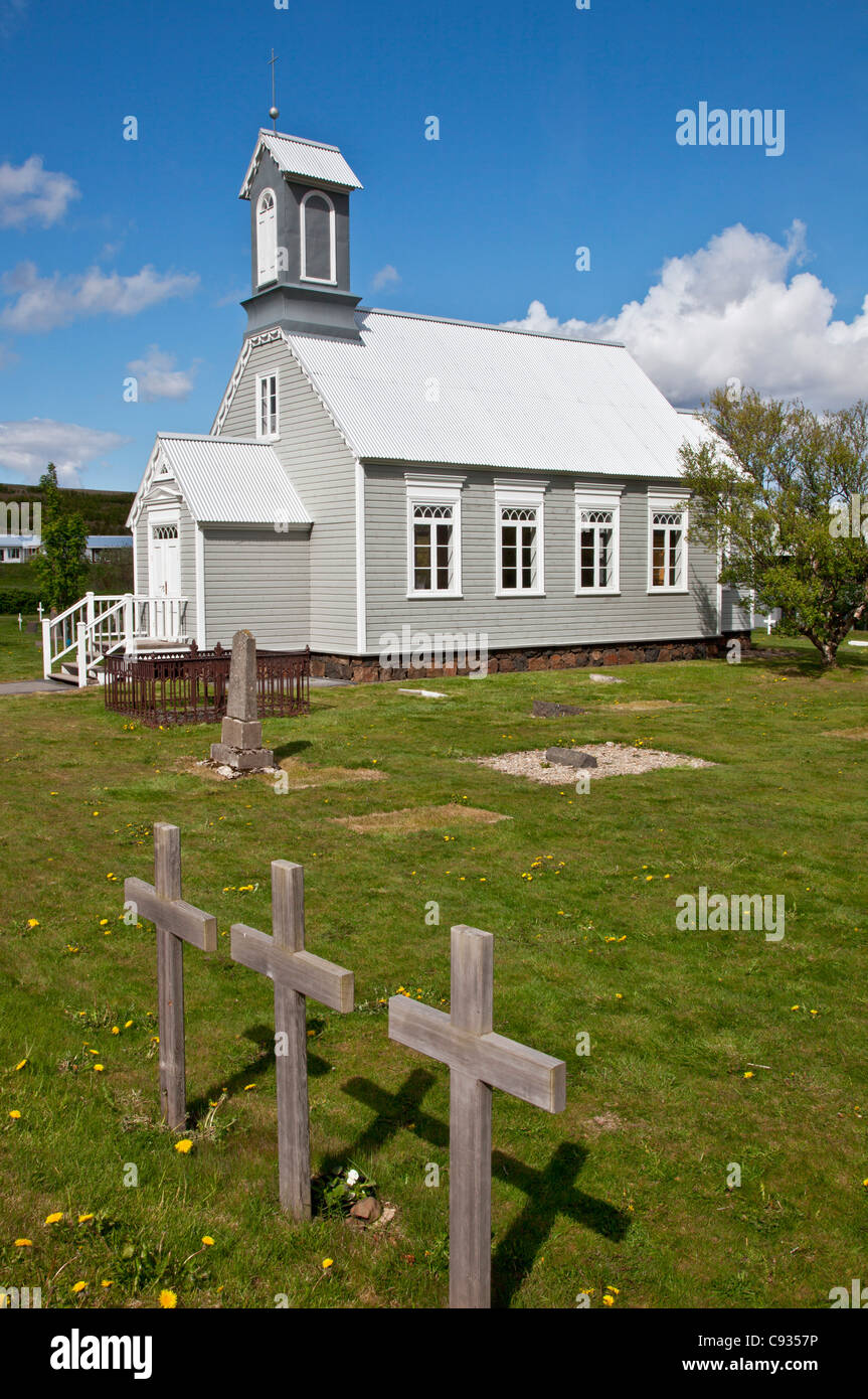 Reykholt vecchia chiesa fu costruita nel 1887. Foto Stock