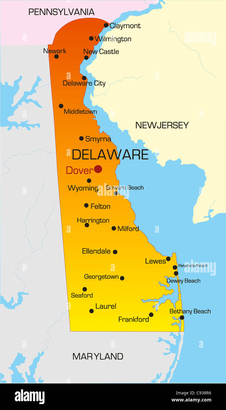 Vettore mappa a colori del Delaware Stato. Stati Uniti d'America Foto Stock