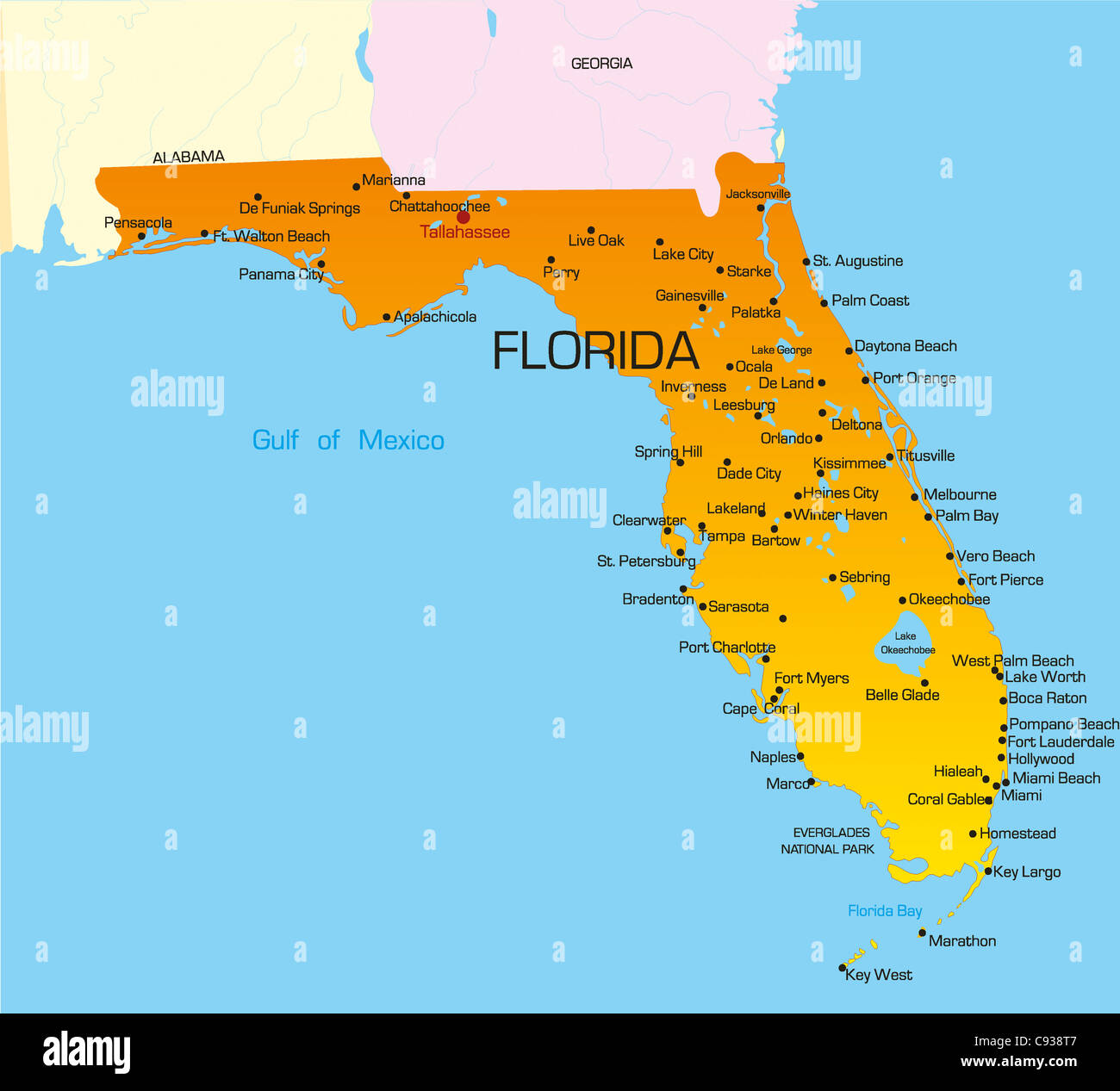 Vettore mappa colore di stato della Florida. Stati Uniti d'America Foto Stock
