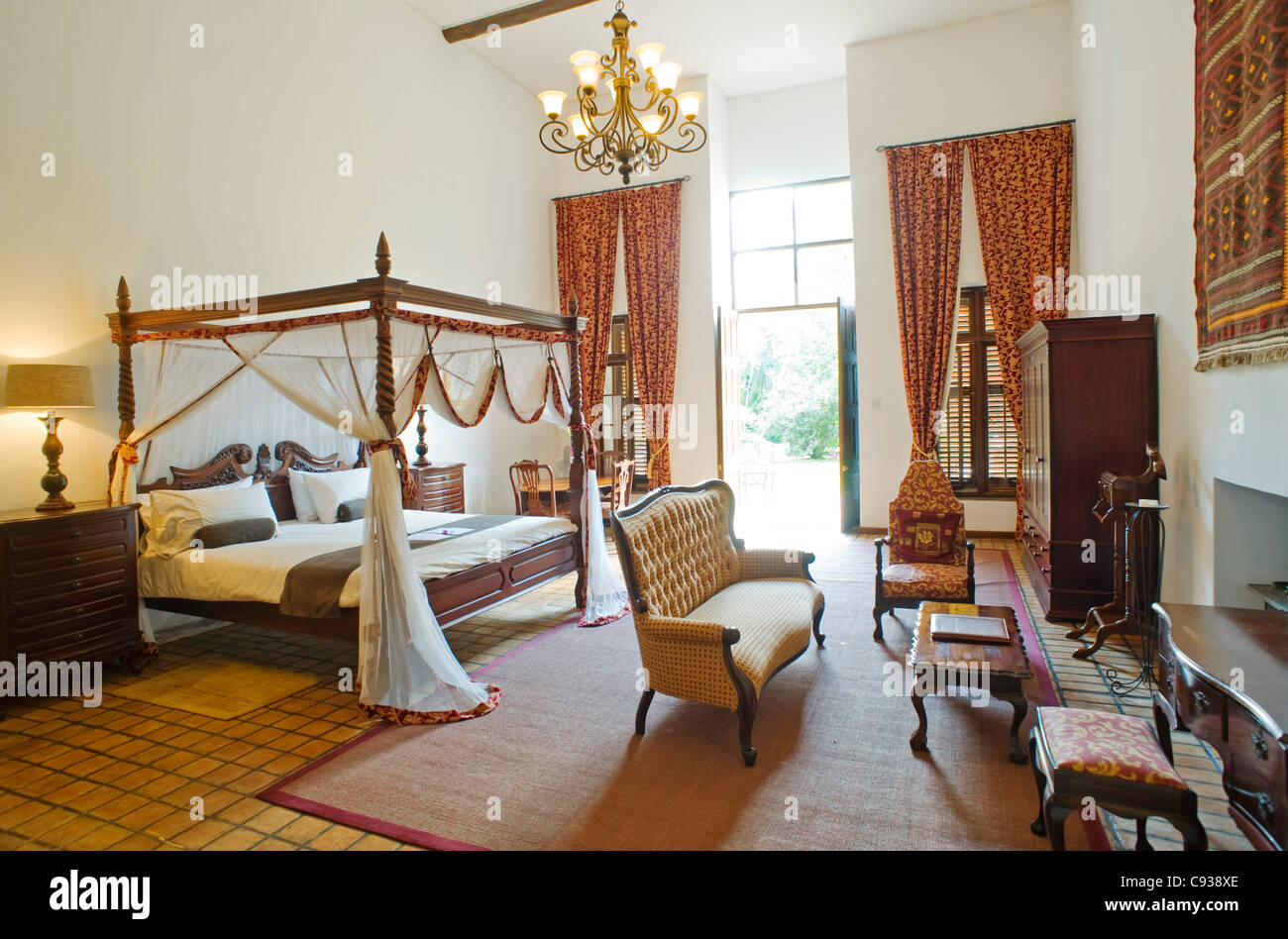 Il Malawi, Thyolo, Satemwa Tea Break. Le lussuose camere da letto a Huntingdon House, casa originaria della famiglia Cathcart-Kay. Foto Stock