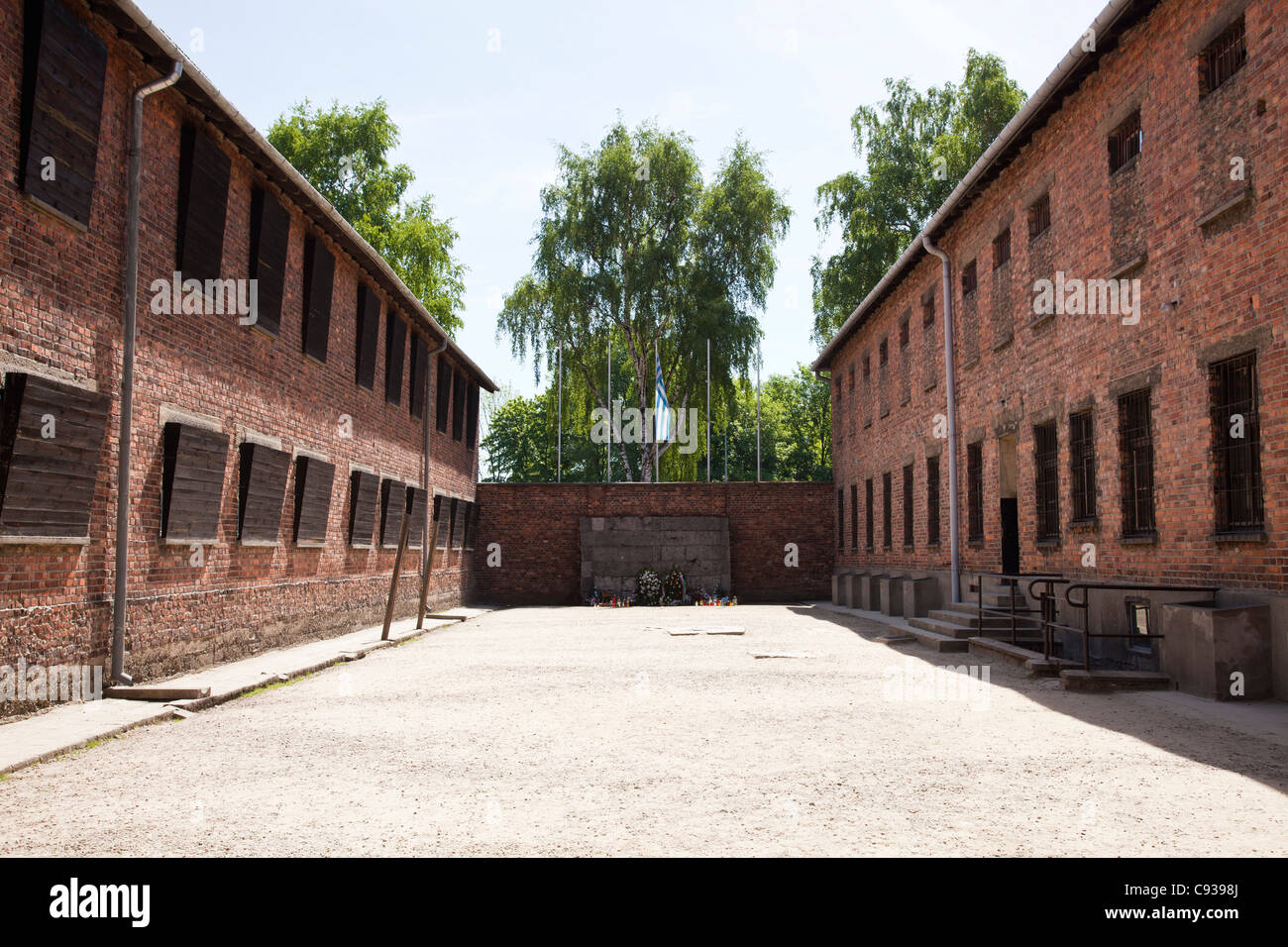 Polonia,Oswiecim, Auschwitz I campo di concentramento. La morte parete si trova in tra i blocchi 10 e 11. Foto Stock