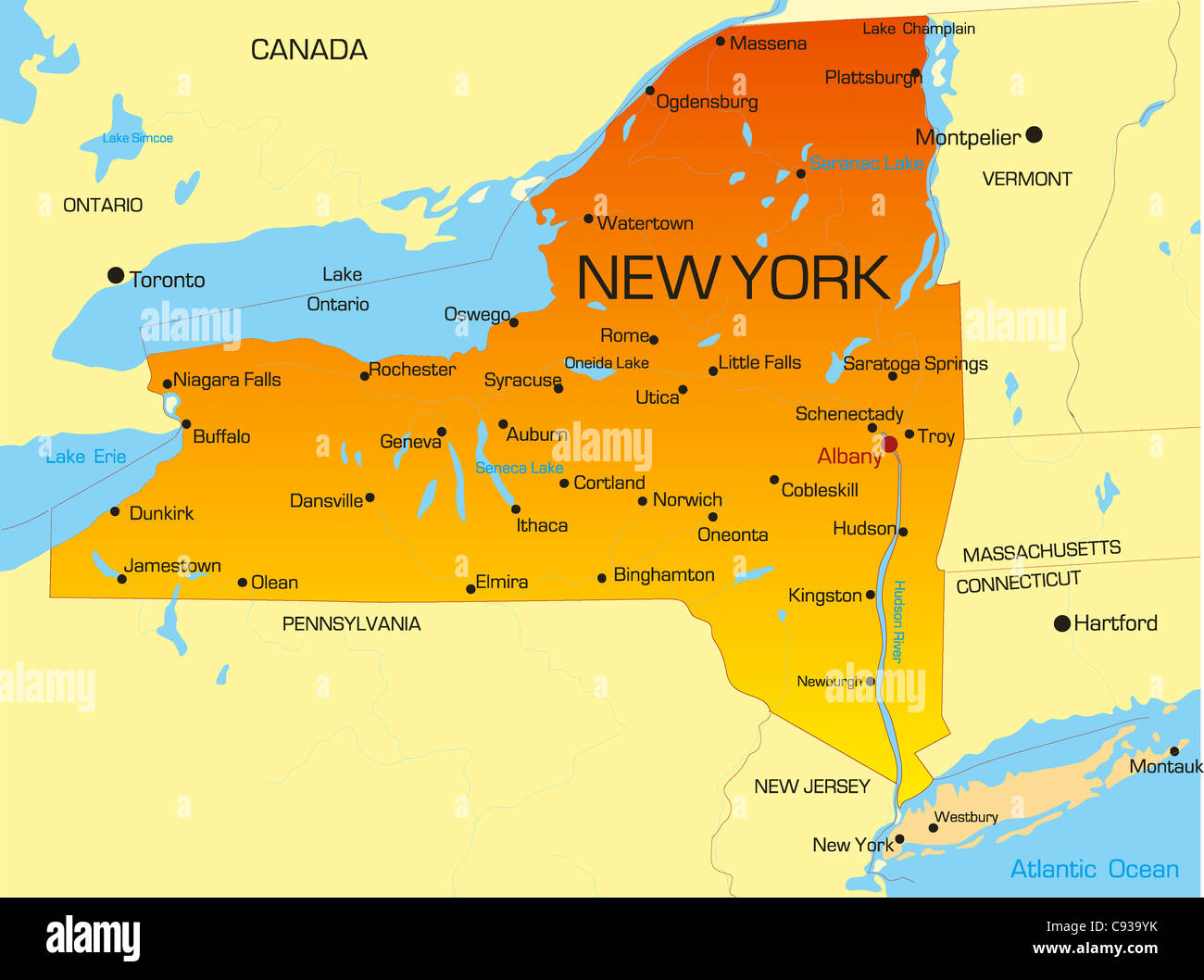 Vettore mappa a colori dello stato di New York. Stati Uniti d'America Foto Stock