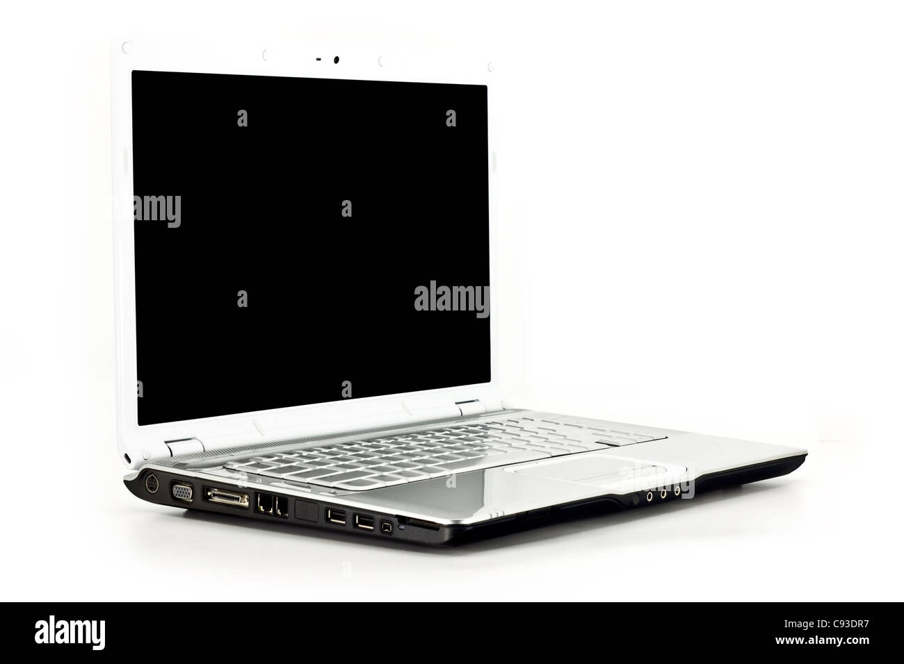 Vista anteriore angolata di un Laptop/Notebook Computer isolato su bianco Foto Stock