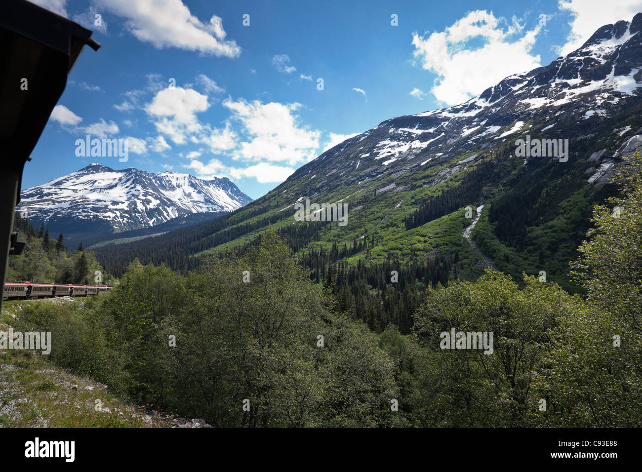 Pass bianco e Yukon Railroad en route da Skagway Alaska per Fraser,della Columbia britannica in Canada Foto Stock