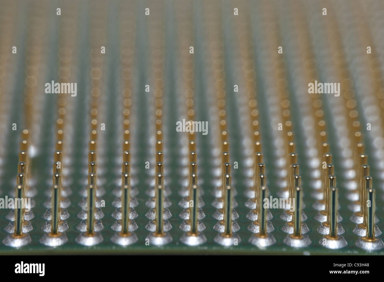 Macro di perni sul lato inferiore di una cpu Foto Stock