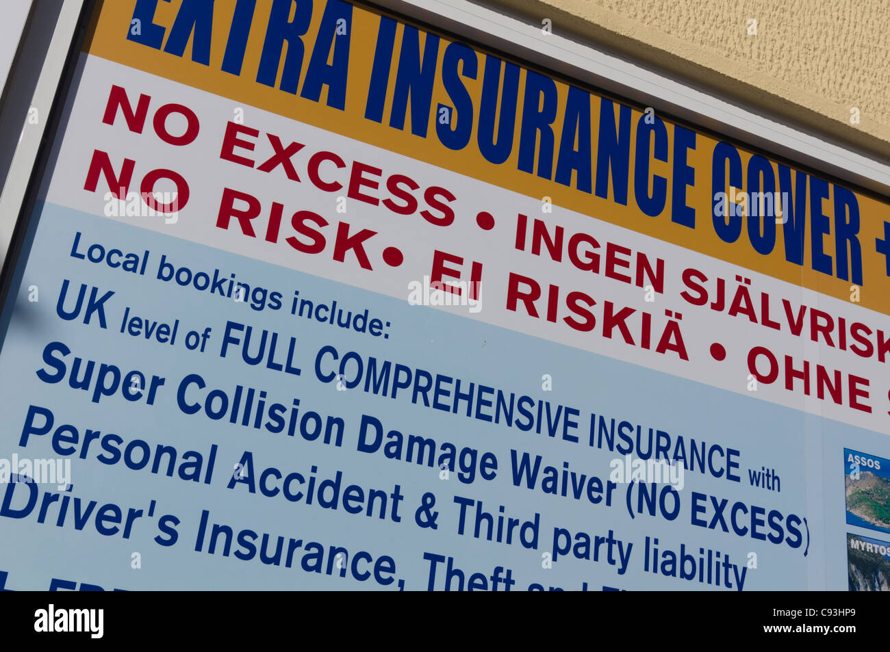 Argostoli, Cefalonia - locale autonoleggio offerta assicurativa. Foto Stock