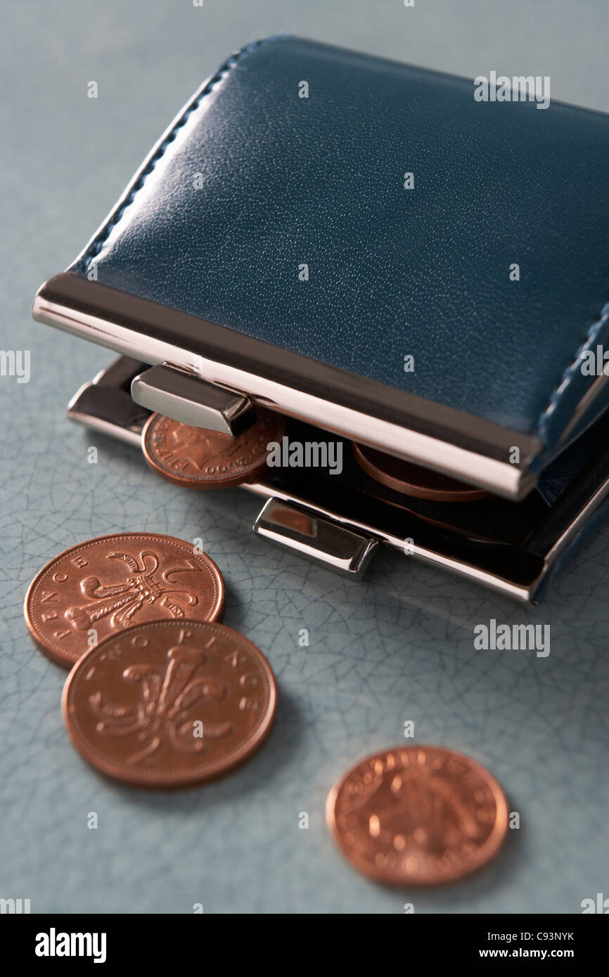Aprire il borsellino con monete Foto Stock