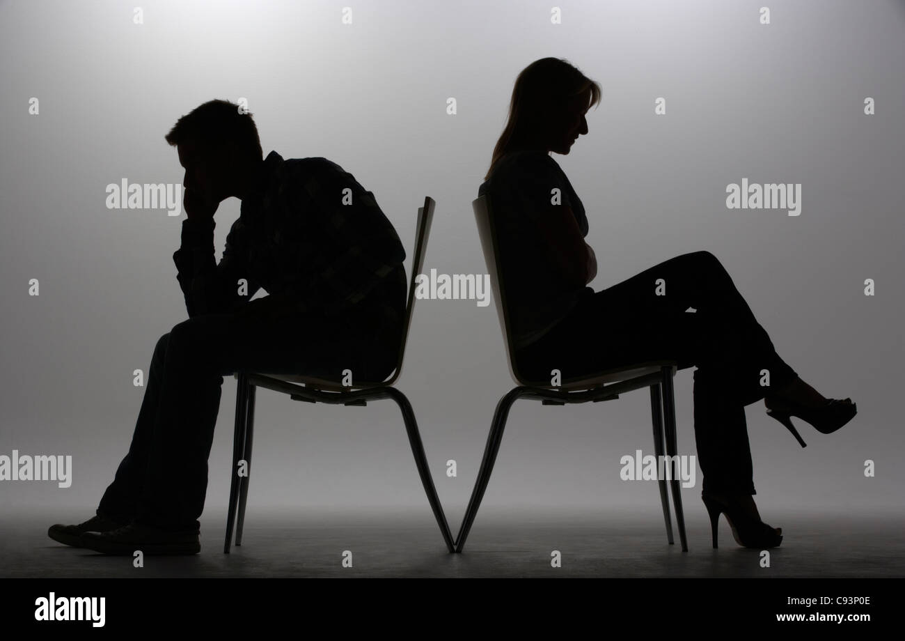 L uomo e la donna in silhouette Foto Stock